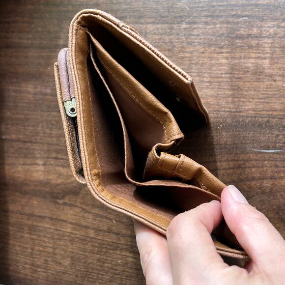 Vintage Rolfs brown leather wallet floral metal clasp & kiss lock change pouch - Picture 7 of 12